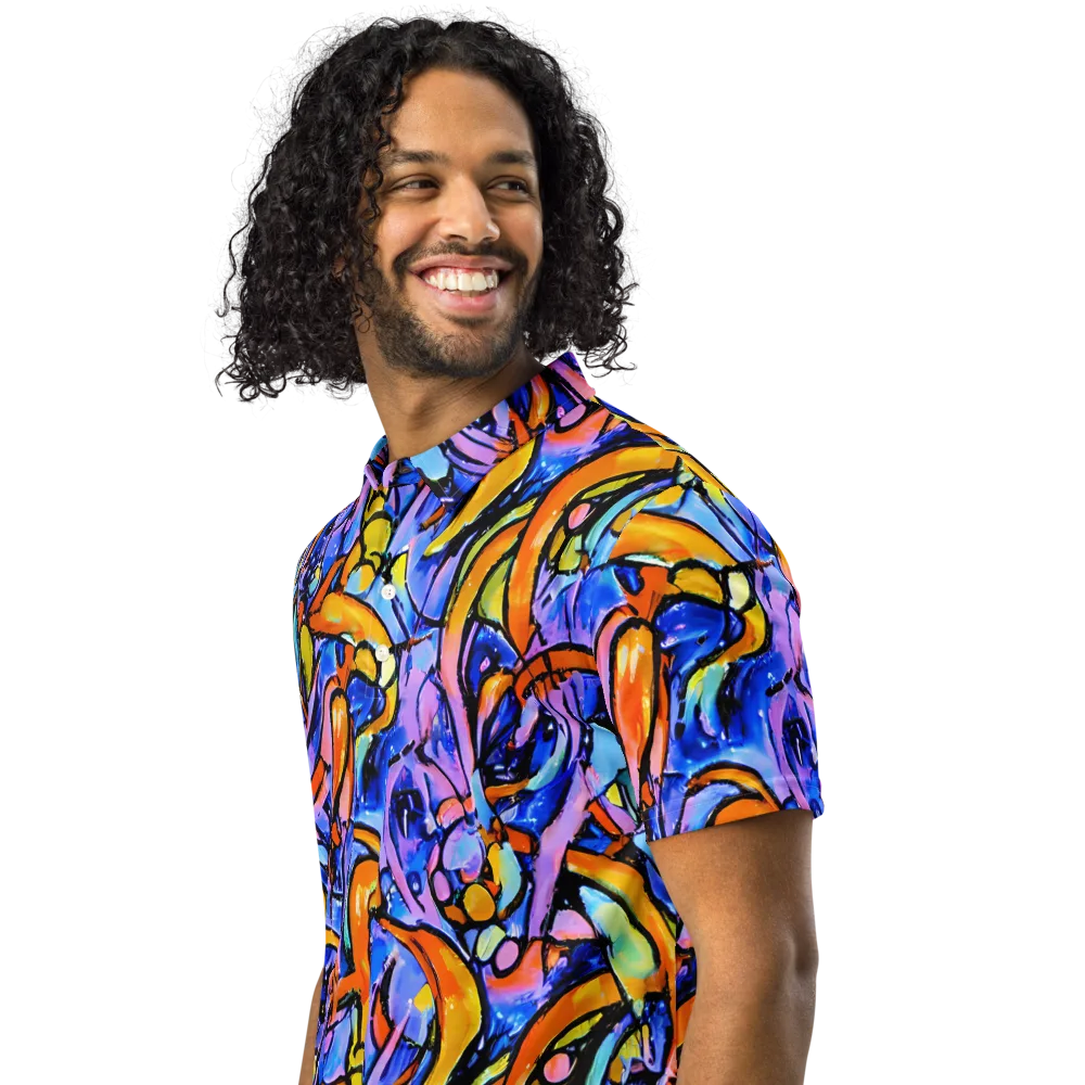Arcade Lagoon on Men's Slim Fit Polo Shirt — Left Front