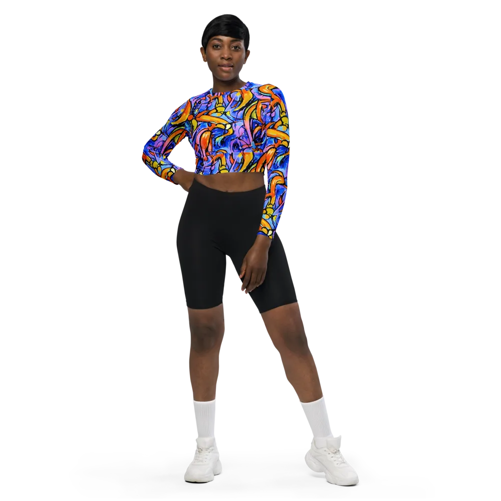 Arcade Lagoon on Long Sleeve Crop Top — Front
