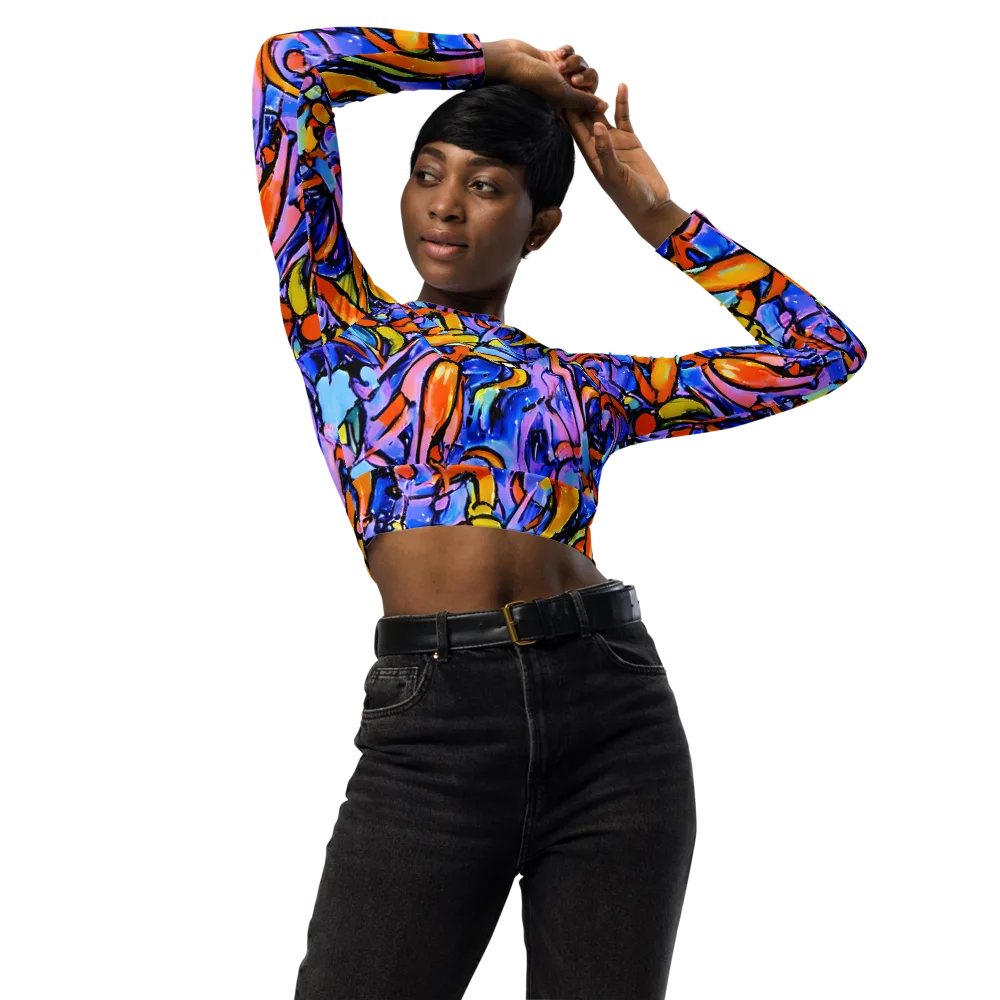 Arcade Lagoon on Long Sleeve Crop Top — Front