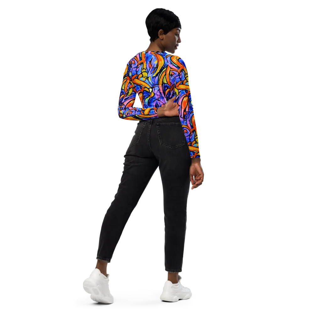 Arcade Lagoon on Long Sleeve Crop Top — Right Back