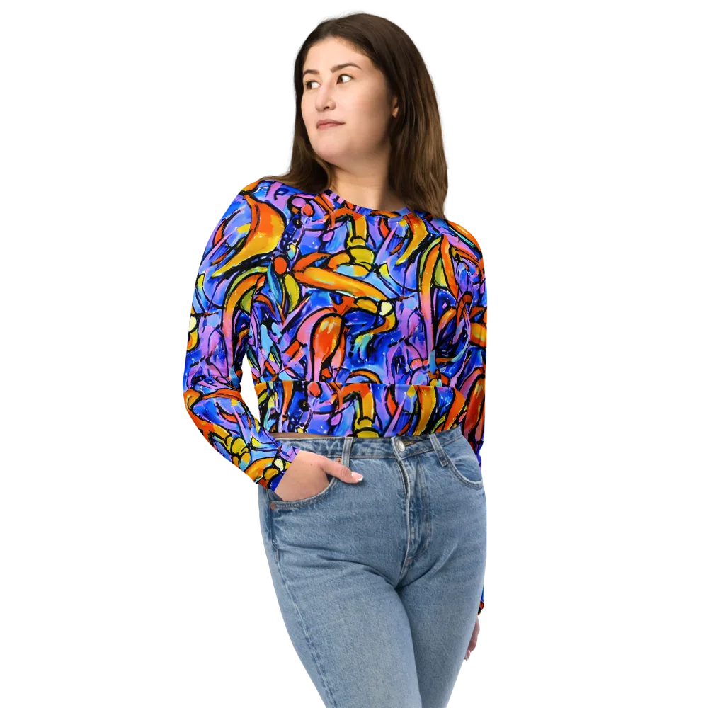 Arcade Lagoon on Long Sleeve Crop Top — Front