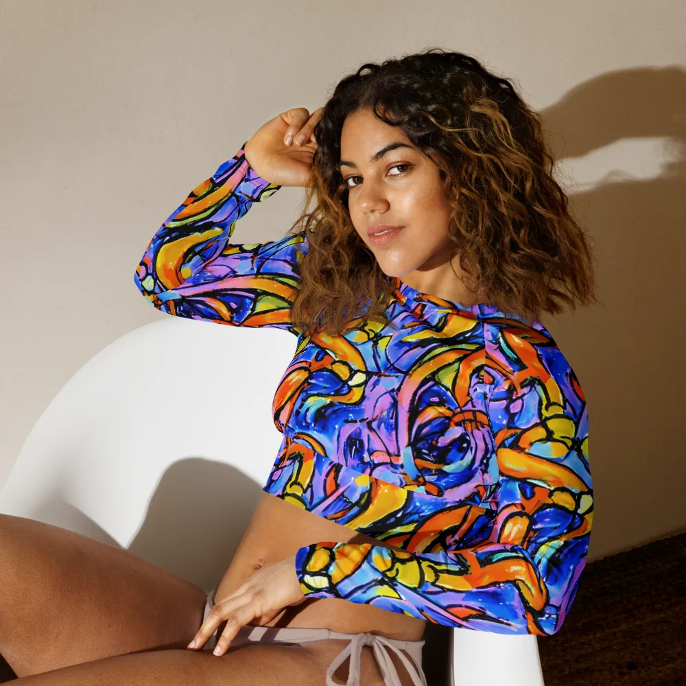 Arcade Lagoon on Long Sleeve Crop Top — Left Front