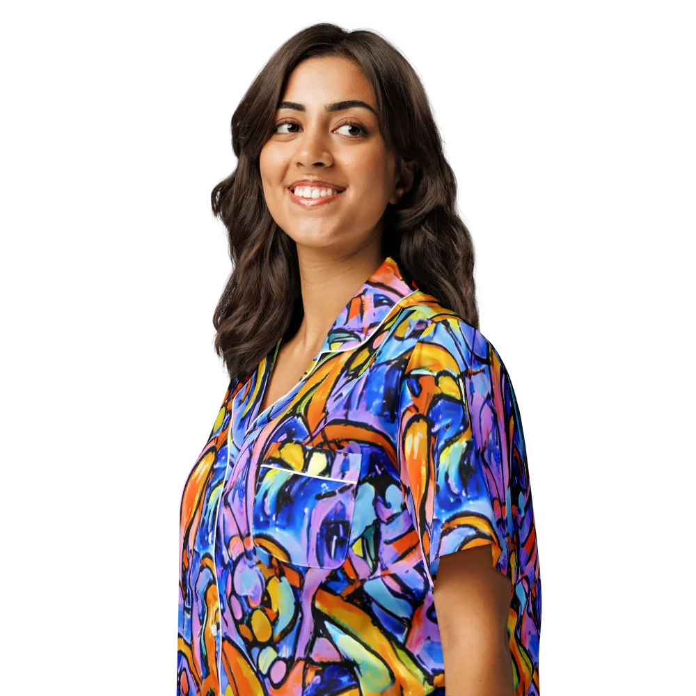 Arcade Lagoon on Women's Short Sleeve Pajama Top — Left Front