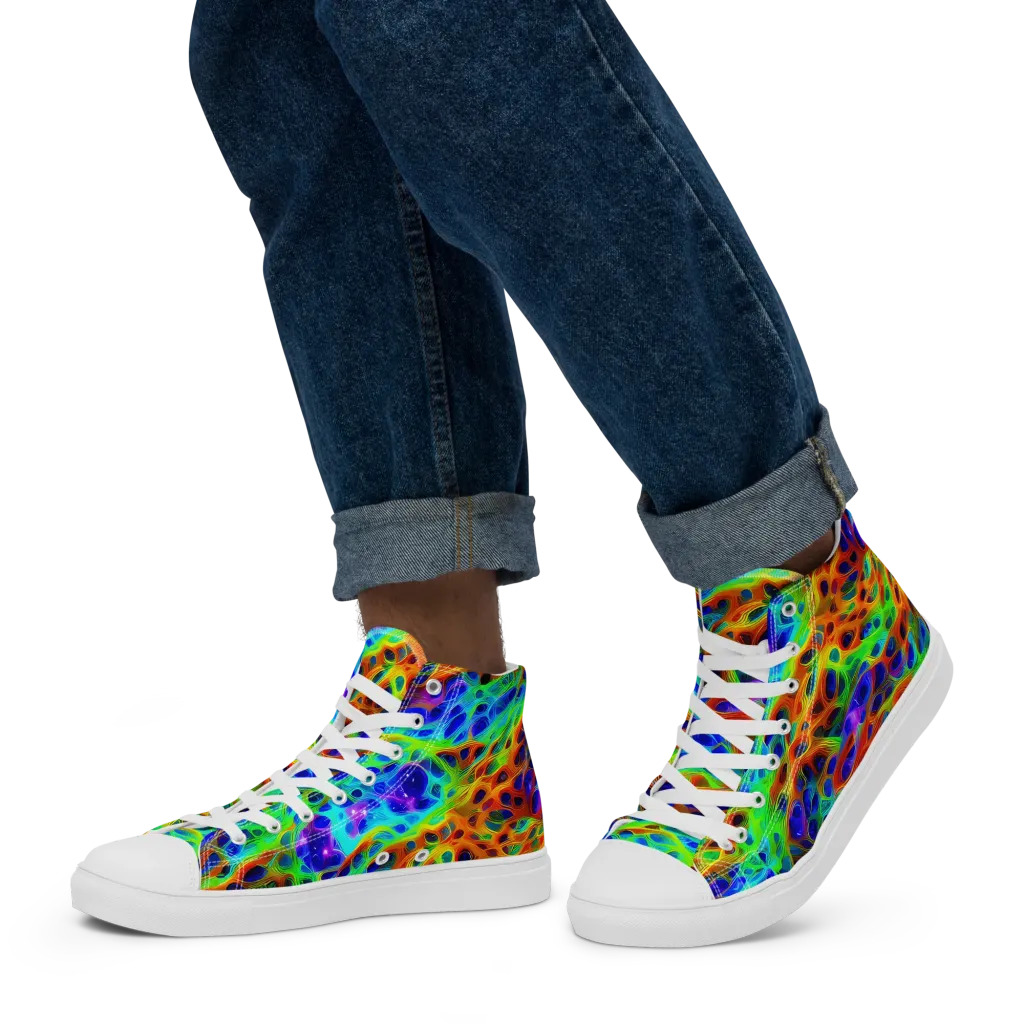 Cosmic Membrane on Men's High Top Canvas Shoes — Left