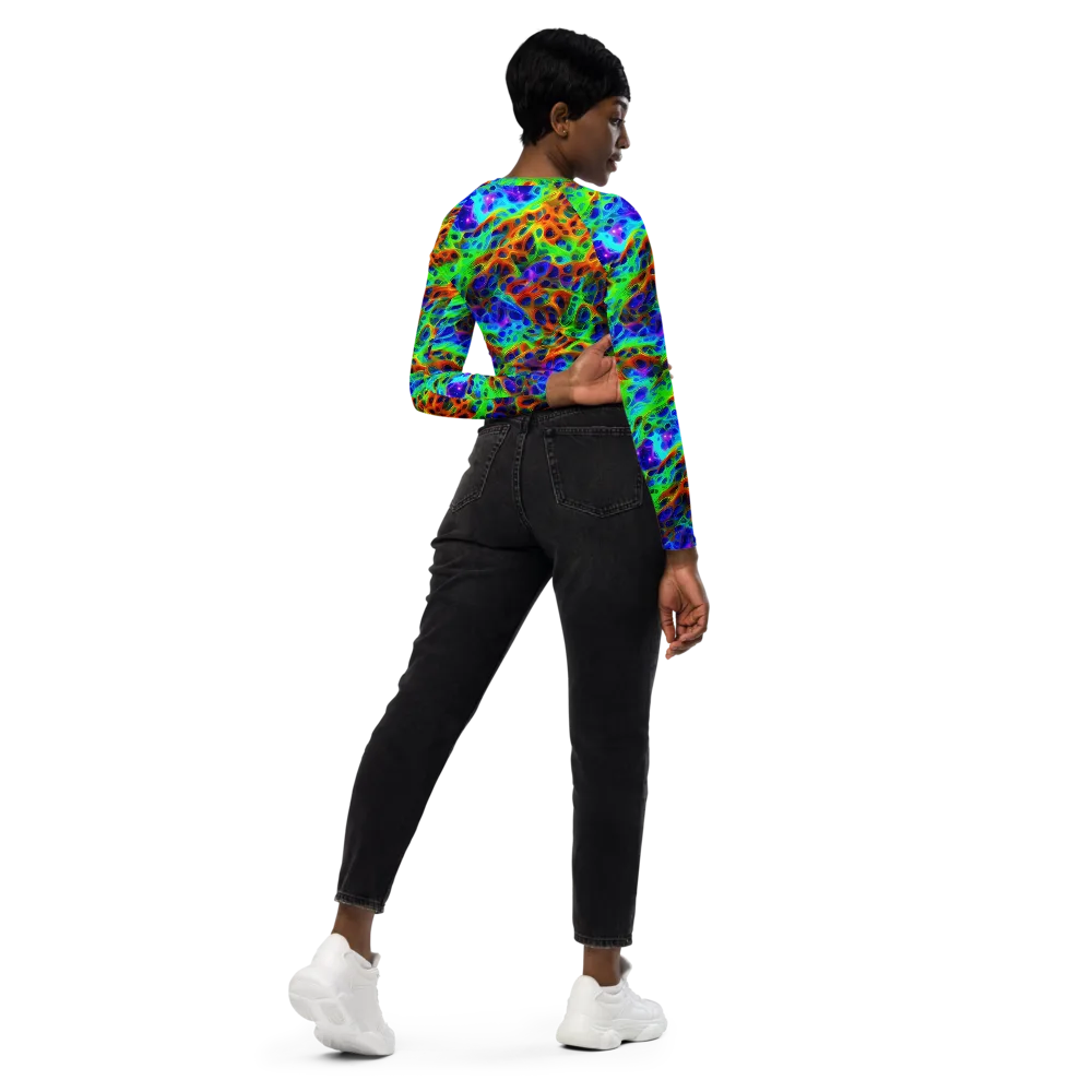 Cosmic Membrane on Long Sleeve Crop Top — Right Back