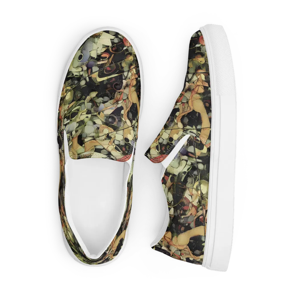 Olive Riddle on Men's Slip-On Canvas Shoes — Front