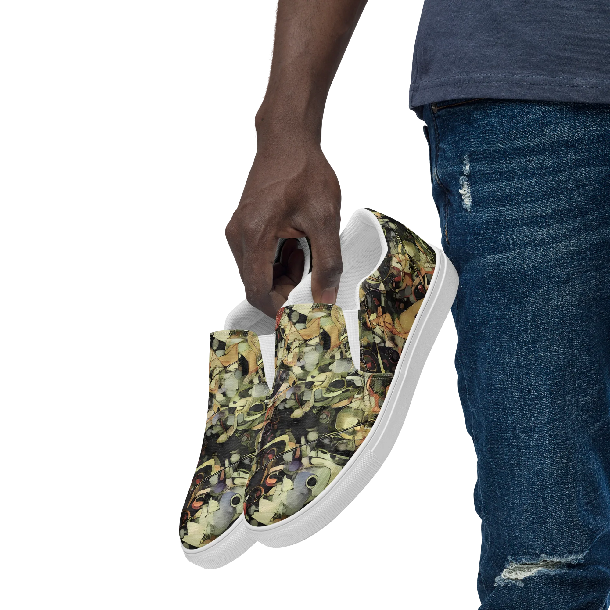 Olive Riddle on Men's Slip-On Canvas Shoes — Left Front