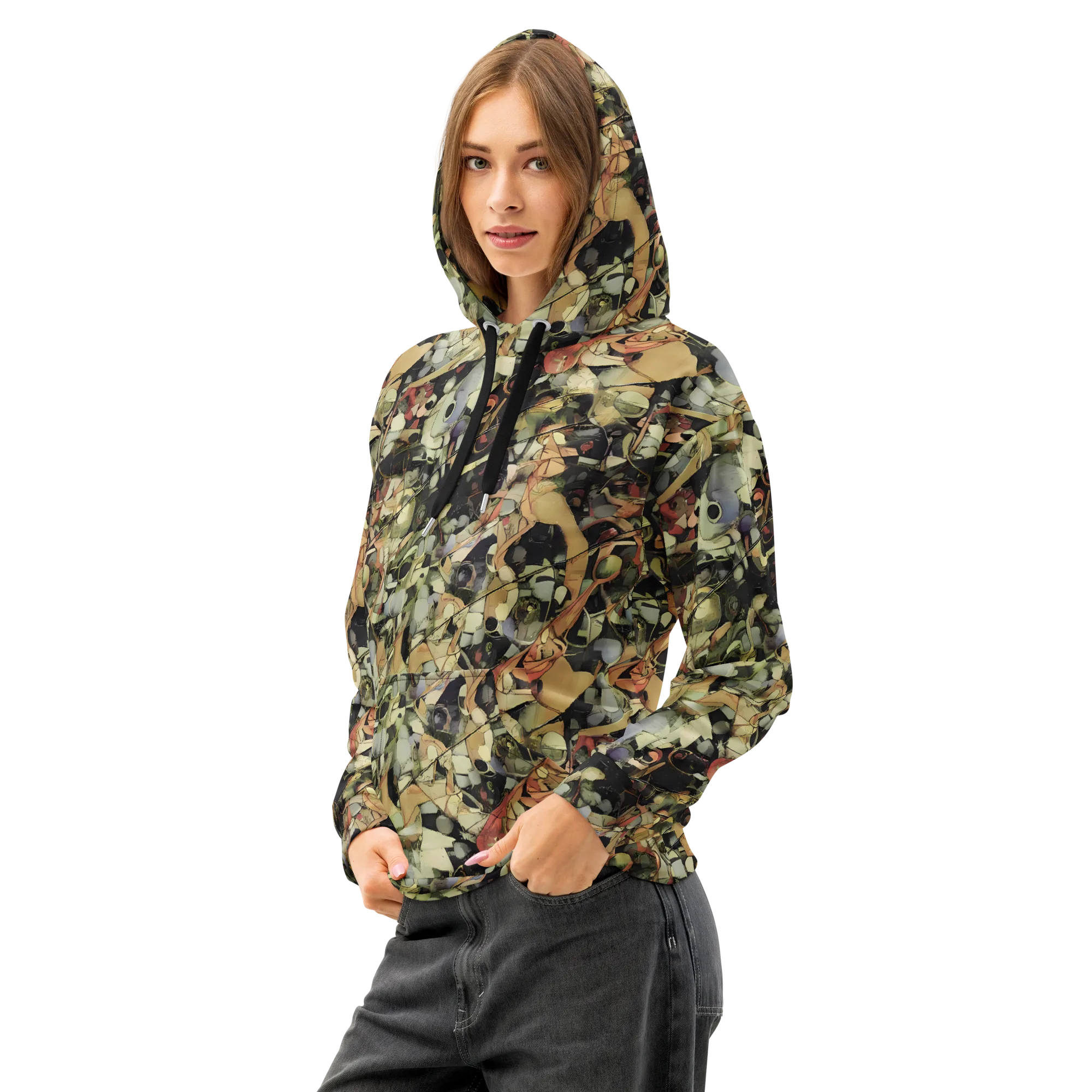 Olive Riddle on Cotton Hoodie — Left Front