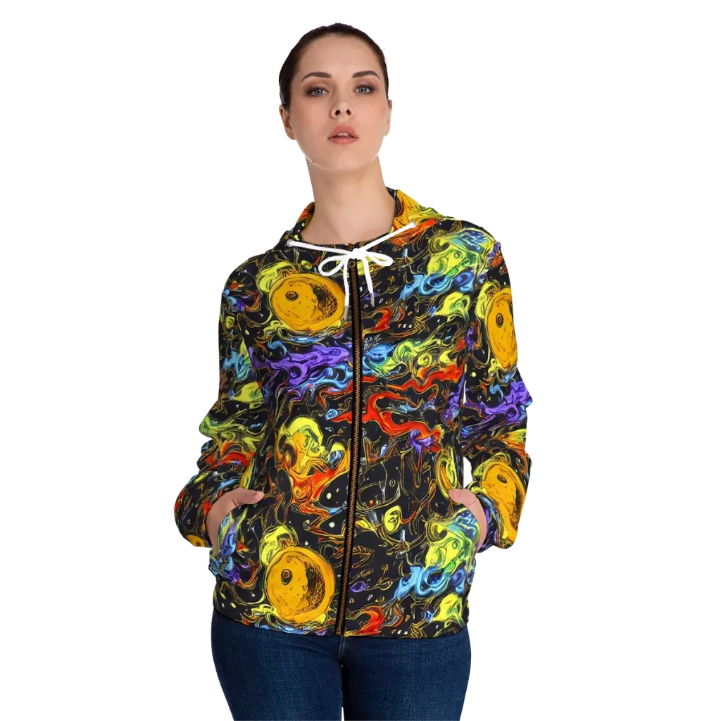 Ultraviolet Ocean on Women's Full-Zip Hoodie — Front On Person