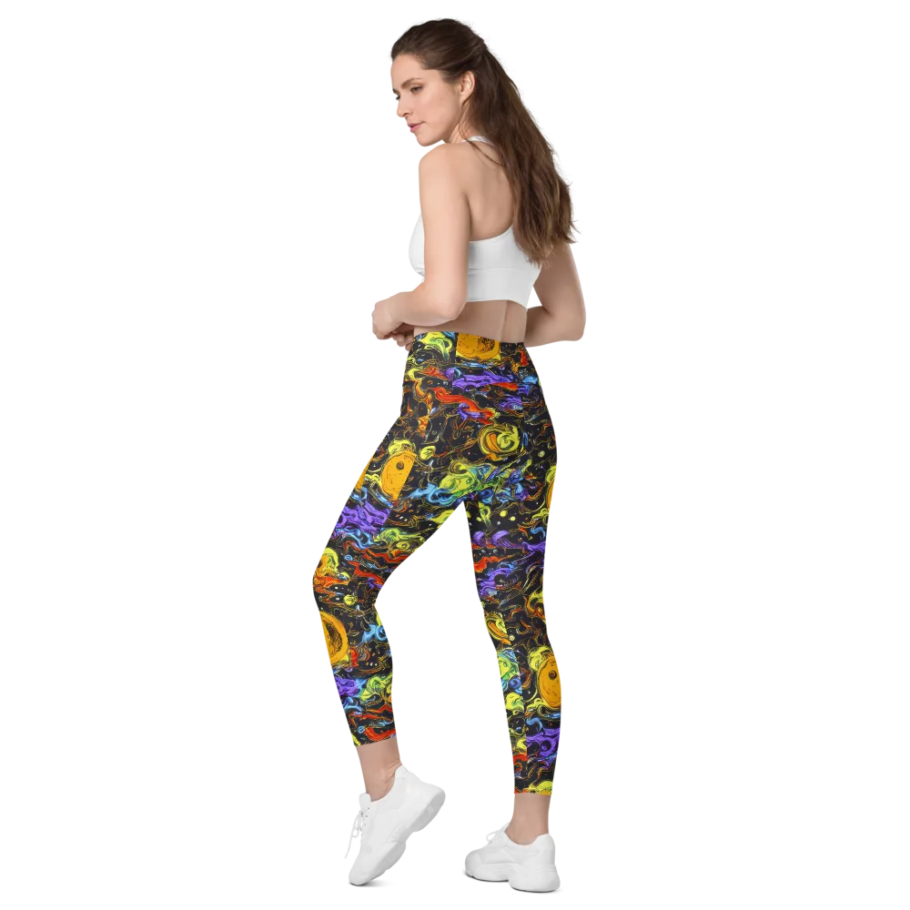 Ultraviolet Ocean on Leggings with Pockets — Left Back