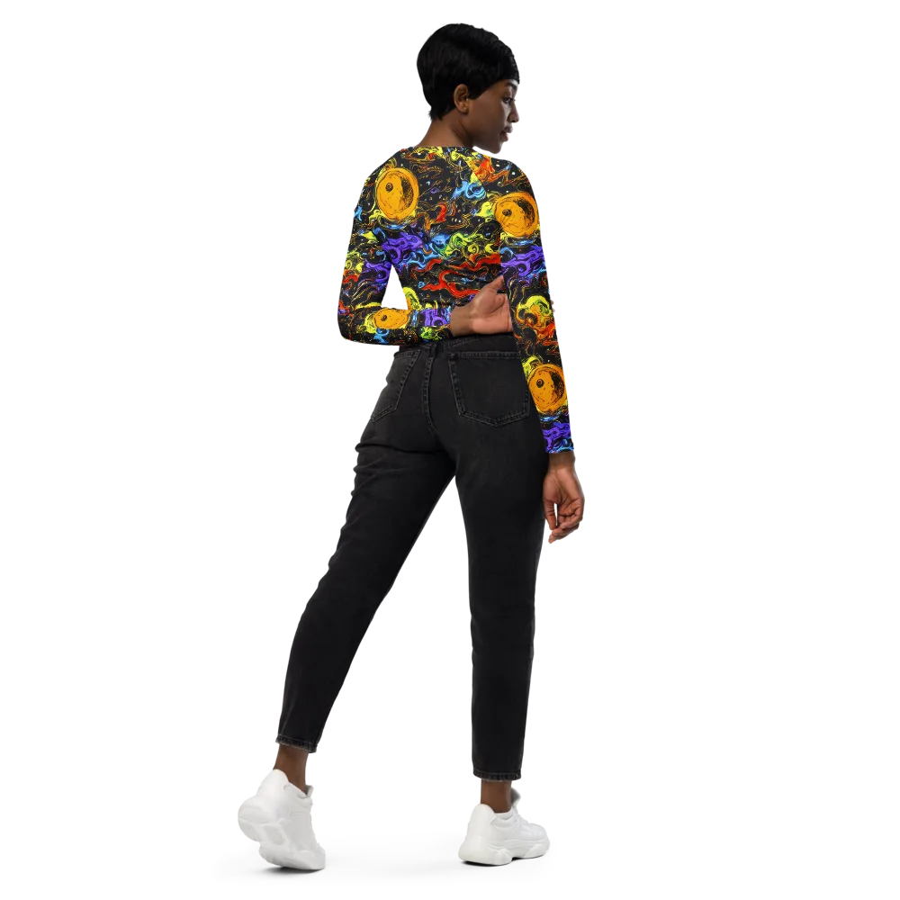 Ultraviolet Ocean on Long Sleeve Crop Top — Right Back