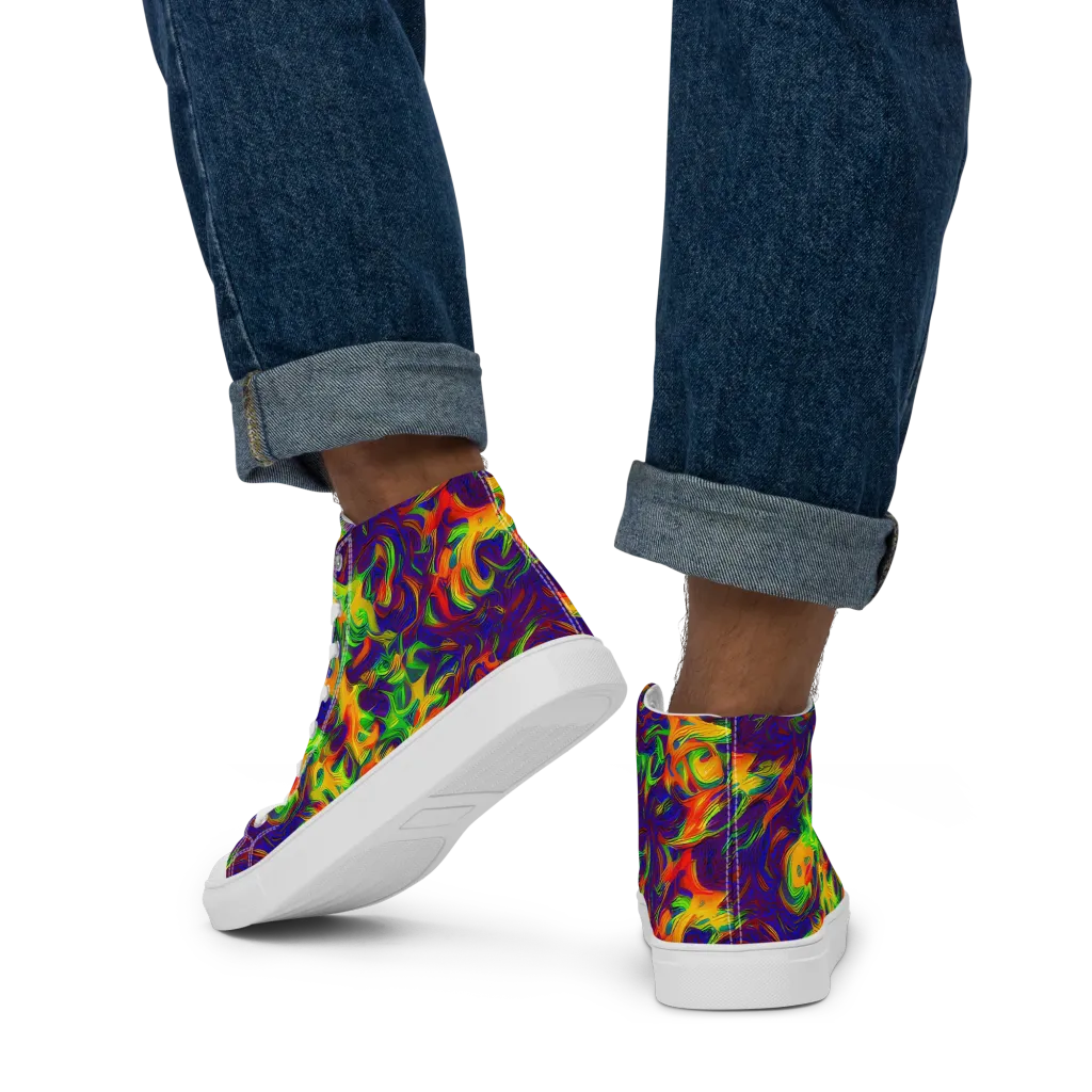 Wildfire Whirlpool on Men's High Top Canvas Shoes — Back