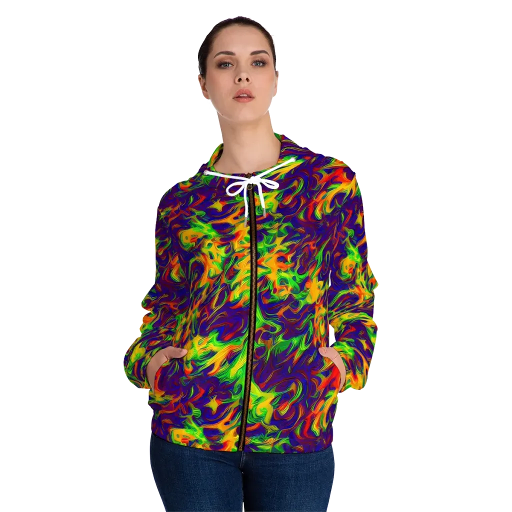 Wildfire Whirlpool on Women's Full-Zip Hoodie — Front On Person