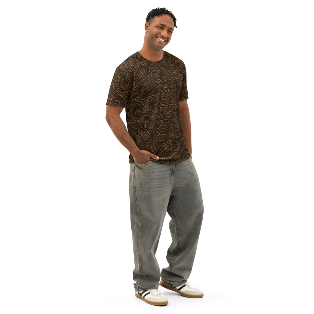 Amber Maze on Men's Cotton Crew Neck T-Shirt — Right Front