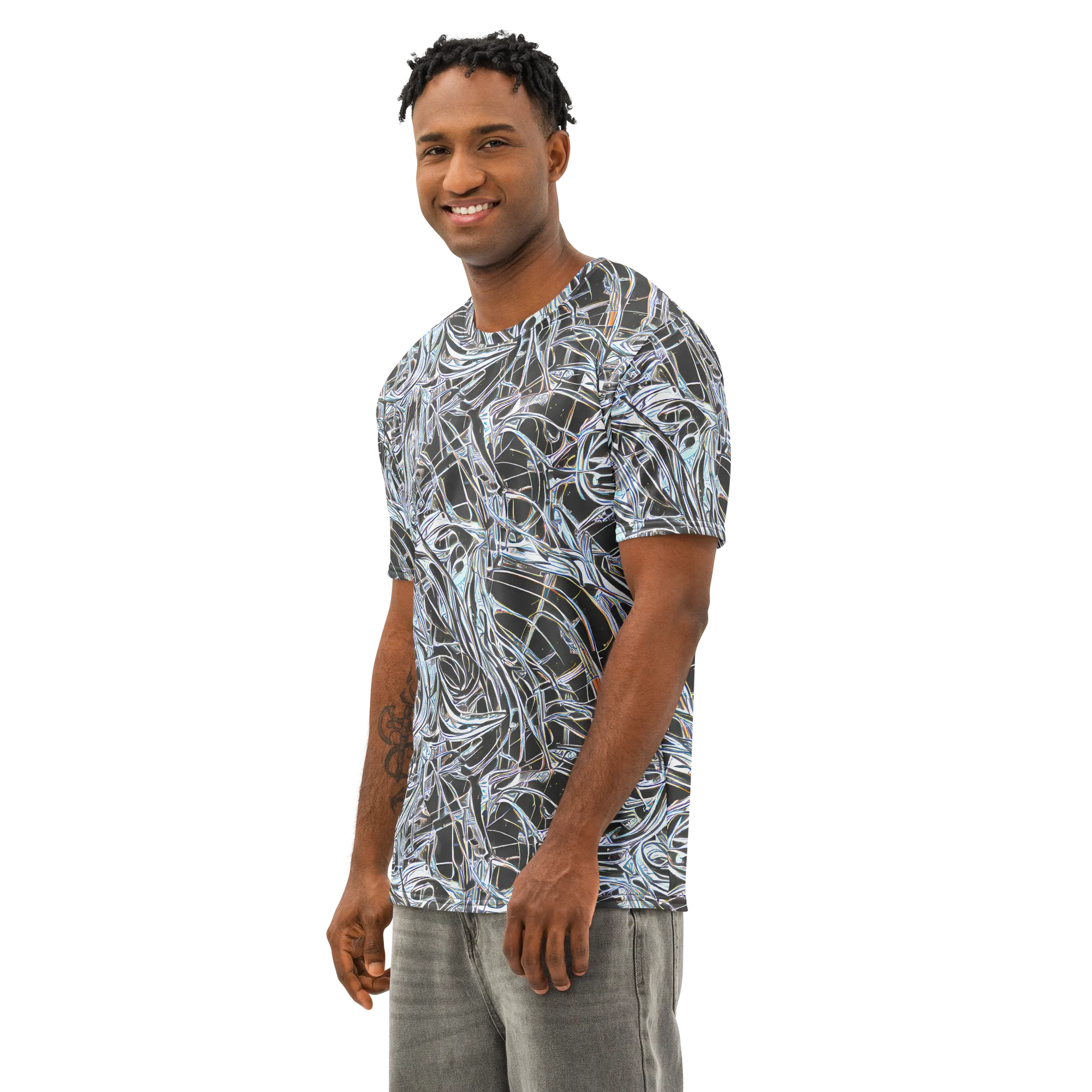 Chrome Tangle on Men's Cotton Crew Neck T-Shirt — Left Front