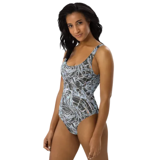 Chrome Tangle on a One-Piece Swimsuit