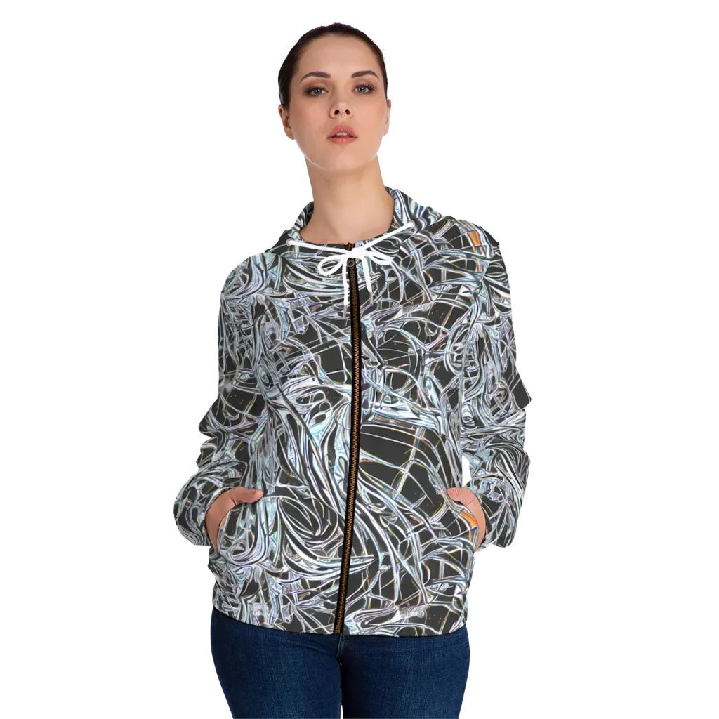 Chrome Tangle on Women's Full-Zip Hoodie — Front On Person