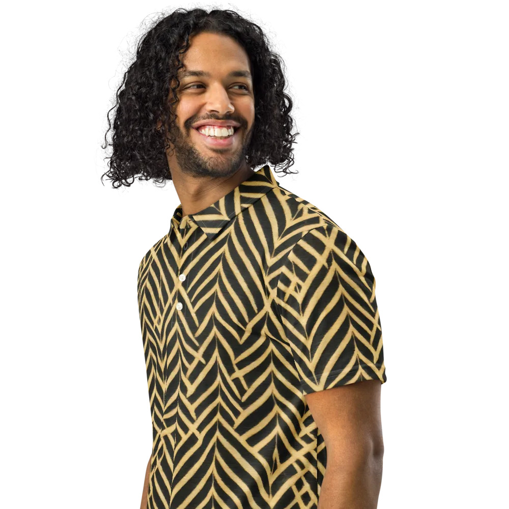 Gilded Geometry on Men's Slim Fit Polo Shirt — Left Front