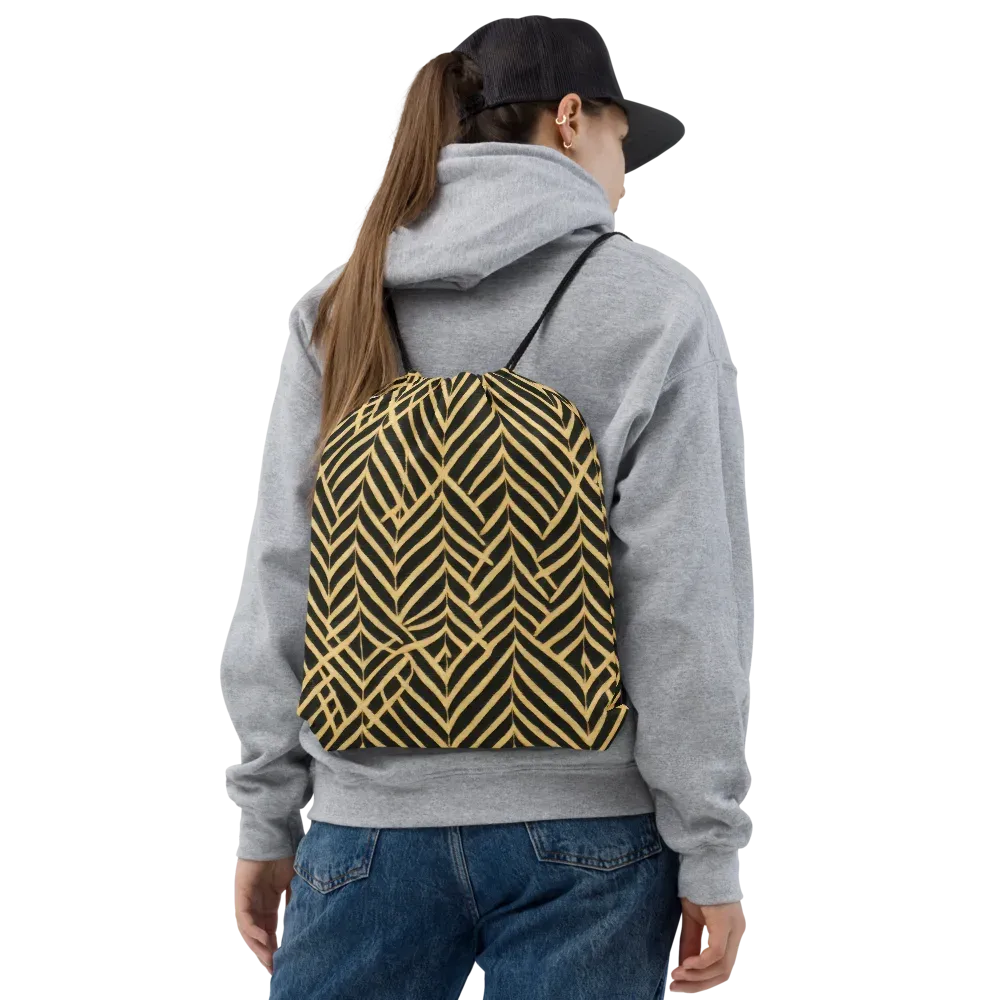 Gilded Geometry on Drawstring Bag — Front