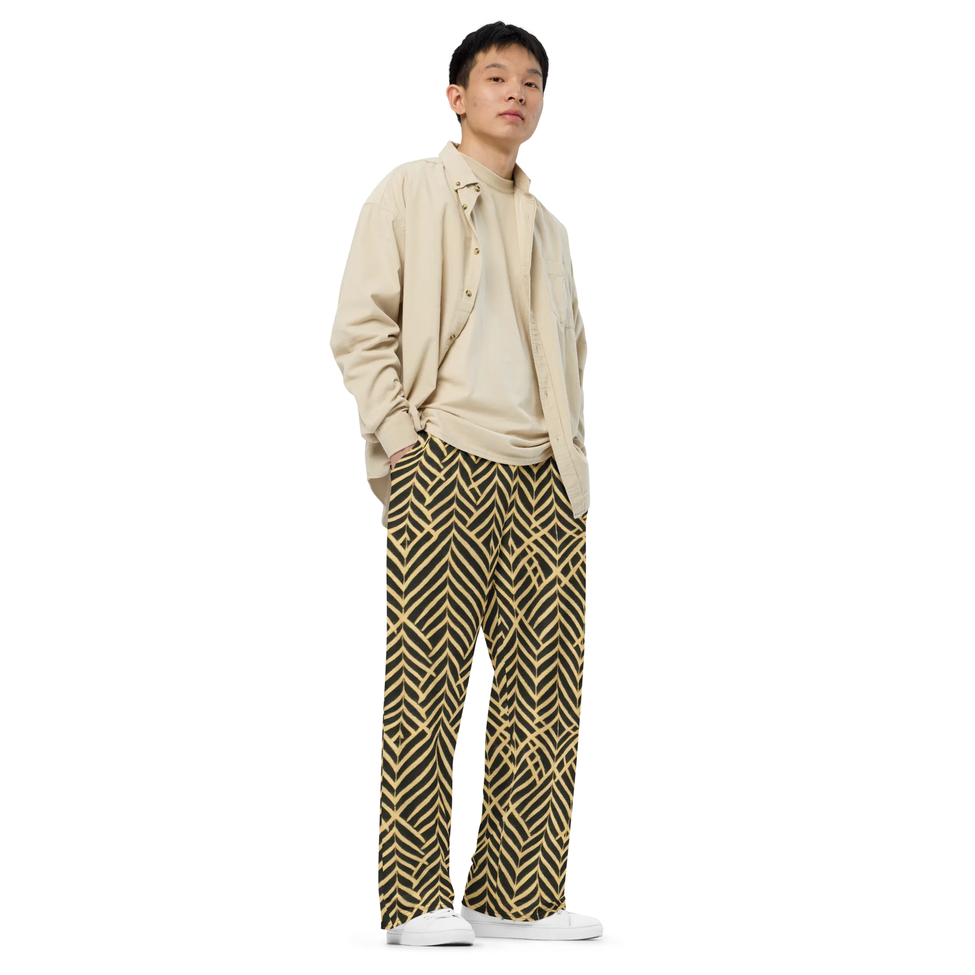 Gilded Geometry on Wide-Leg Pants — Right Front