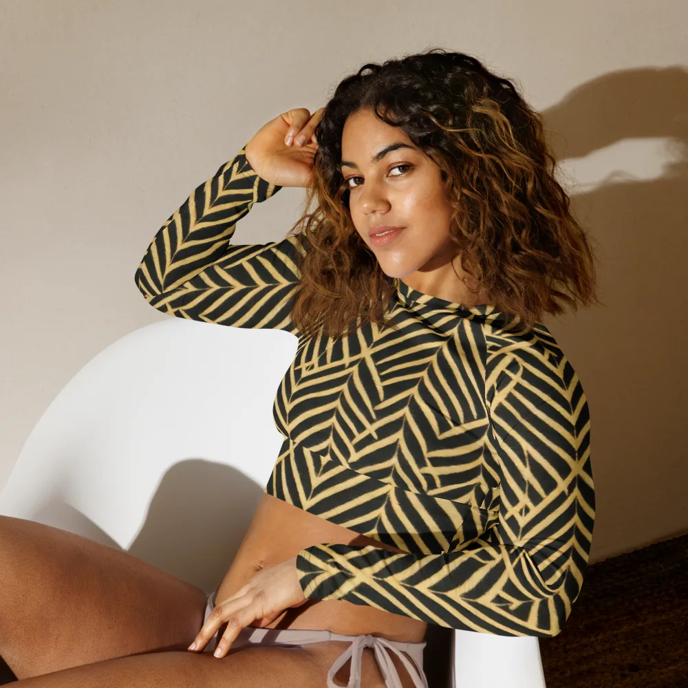 Gilded Geometry on Long Sleeve Crop Top — Left Front
