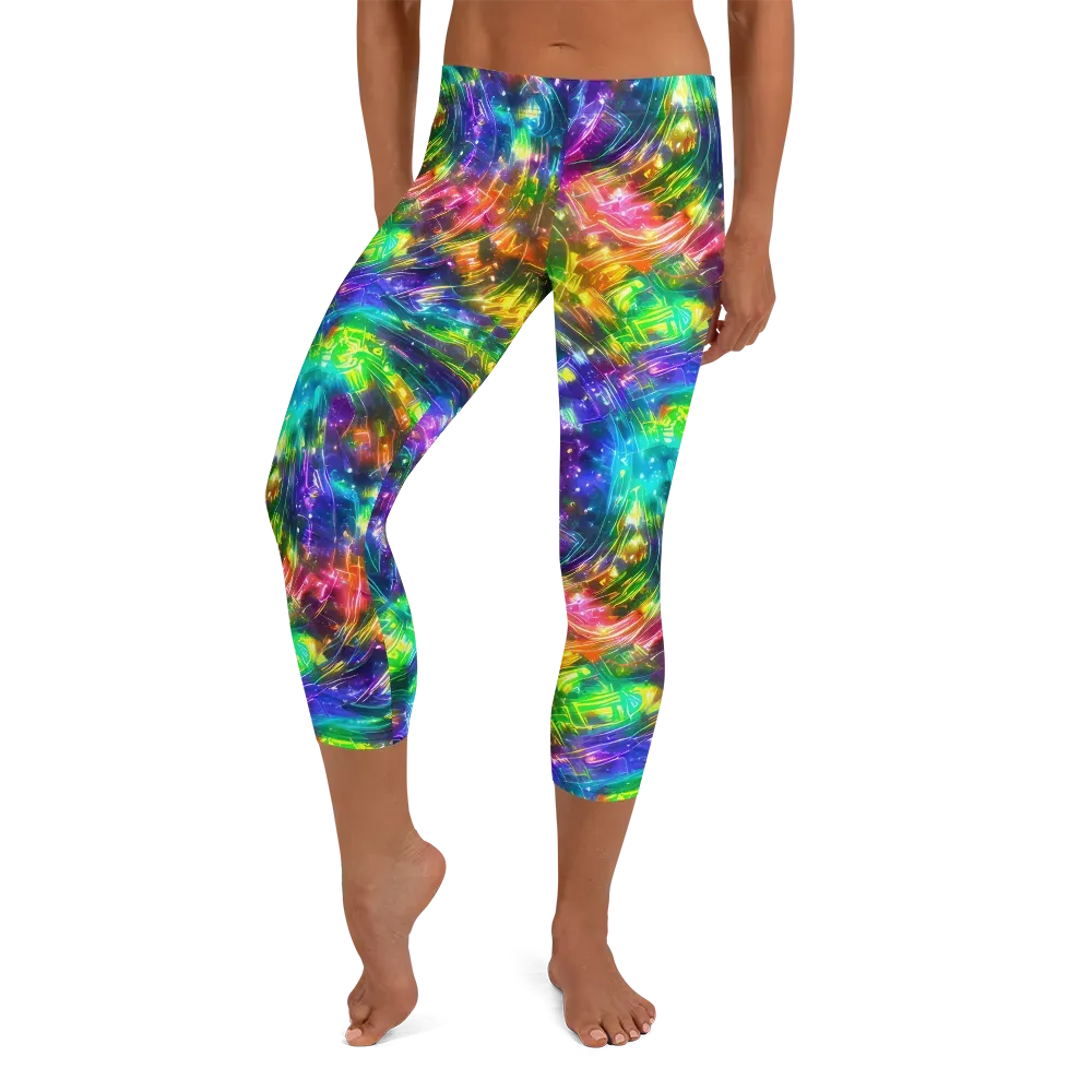 Jewelstorm Ribbons on Capri Leggings — Front