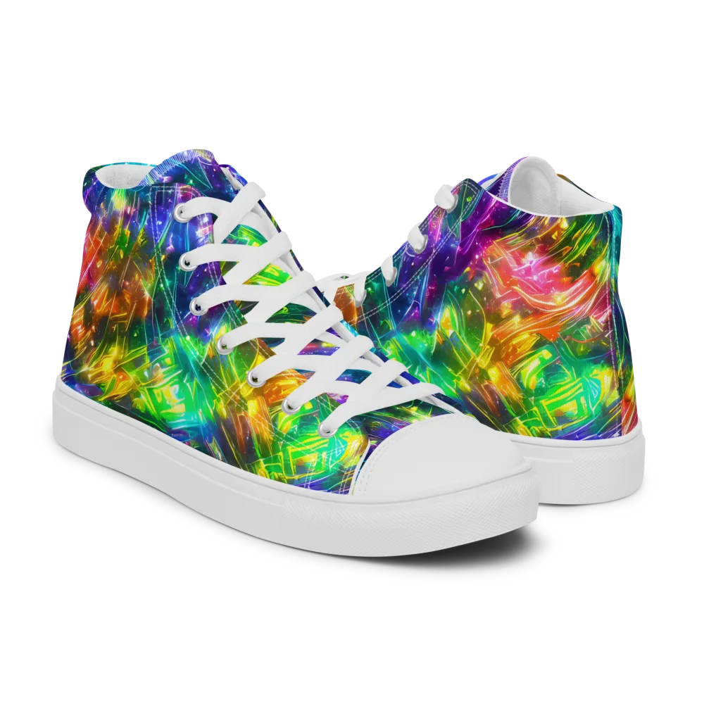 Jewelstorm Ribbons on Men's High Top Canvas Shoes — Right