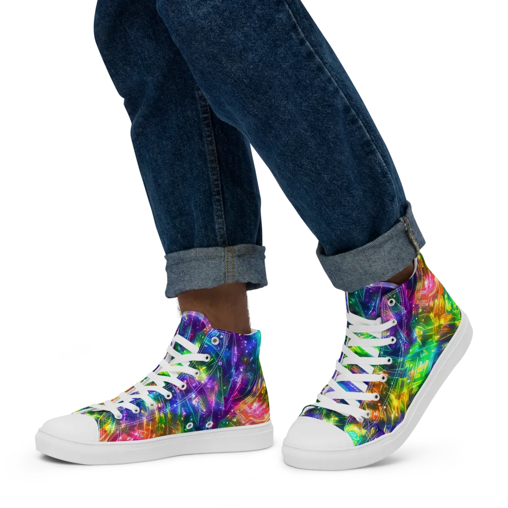 Jewelstorm Ribbons on Men's High Top Canvas Shoes — Left