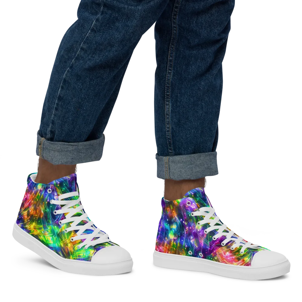 Jewelstorm Ribbons on Men's High Top Canvas Shoes — Right