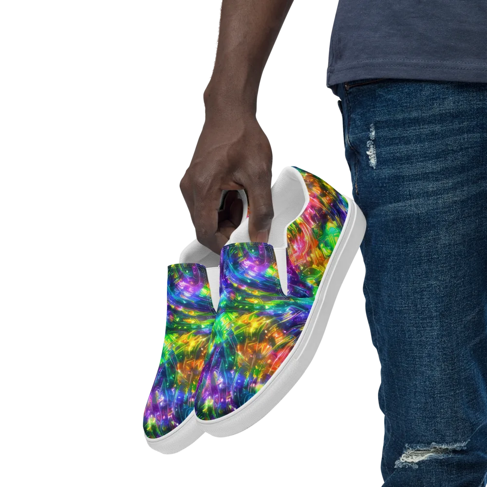 Jewelstorm Ribbons on Men's Slip-On Canvas Shoes — Left Front