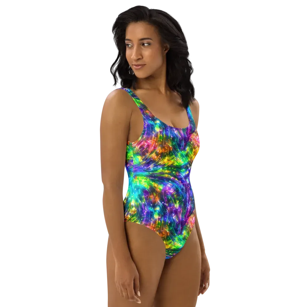 Jewelstorm Ribbons on One-Piece Swimsuit — Right