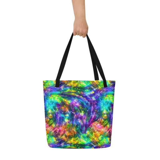 Jewelstorm Ribbons on a Large Tote Bag W/ Pocket