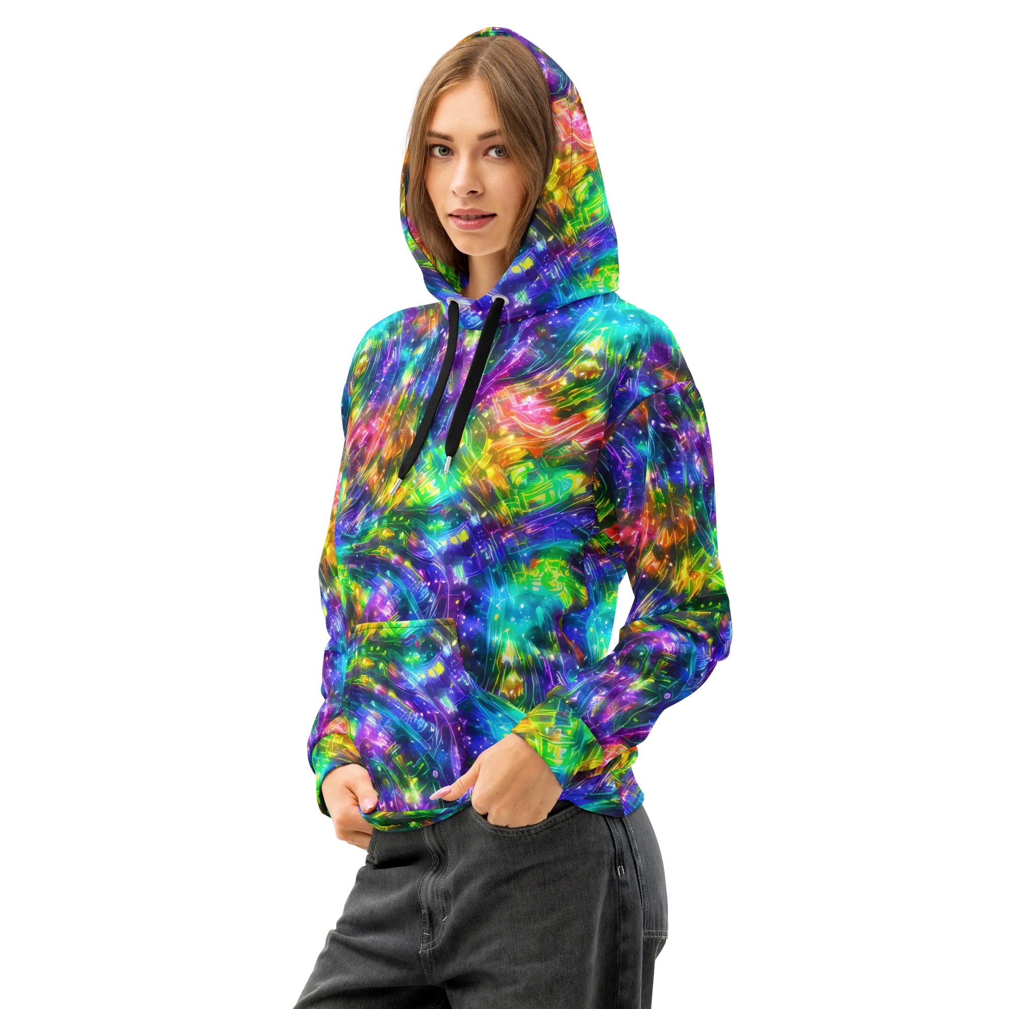 Jewelstorm Ribbons on Cotton Hoodie — Left Front