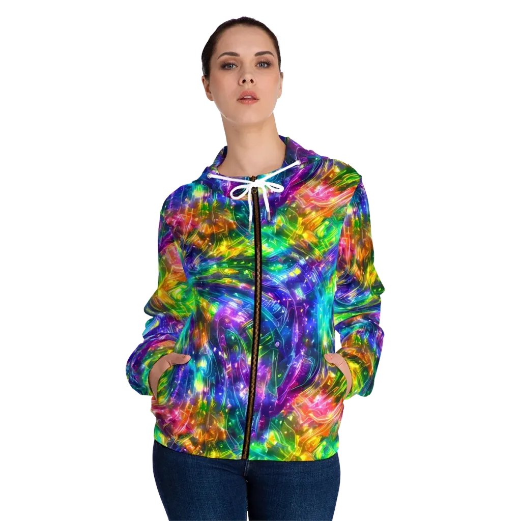 Jewelstorm Ribbons on Women's Full-Zip Hoodie — Front On Person