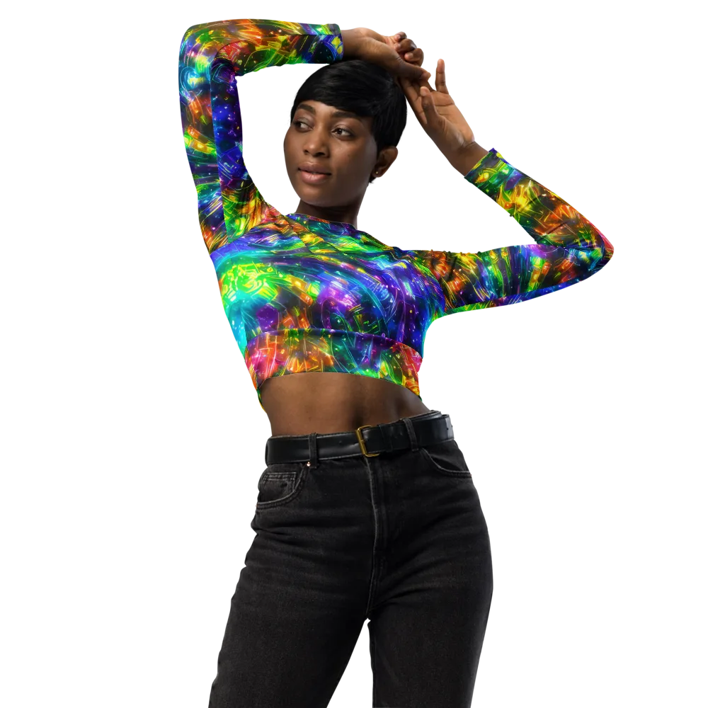 Jewelstorm Ribbons on Long Sleeve Crop Top — Front