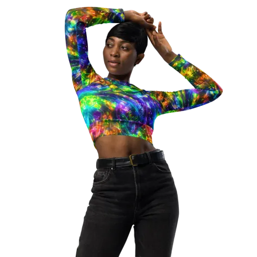 Jewelstorm Ribbons on a Long Sleeve Crop Top