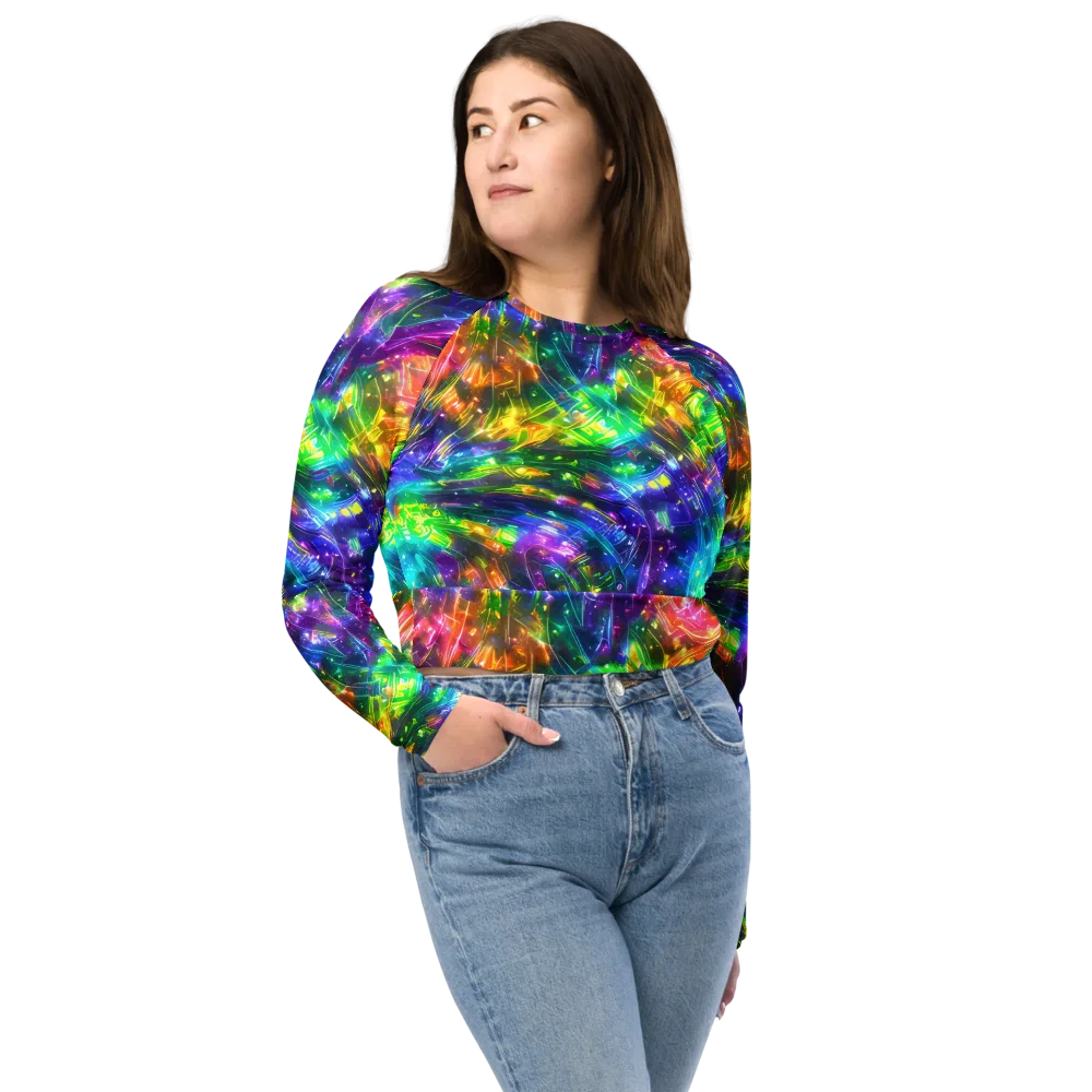 Jewelstorm Ribbons on Long Sleeve Crop Top — Front