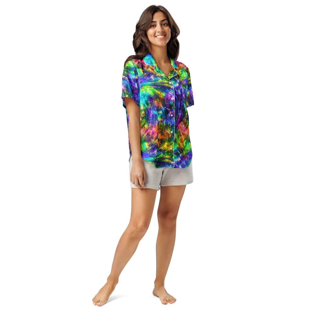 Jewelstorm Ribbons on Women's Short Sleeve Pajama Top — Front