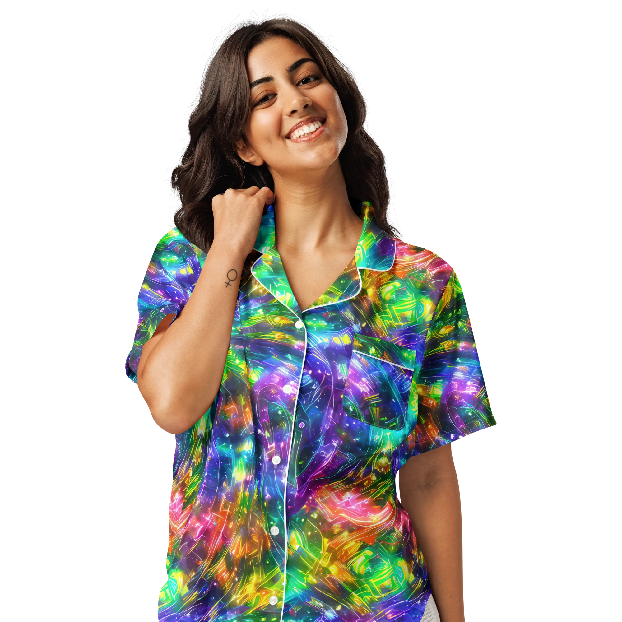 Jewelstorm Ribbons on Women's Short Sleeve Pajama Top — Front