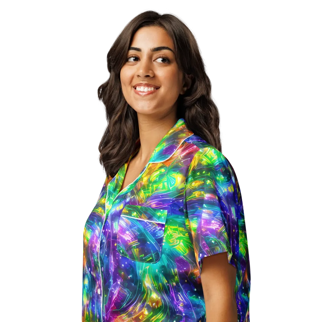 Jewelstorm Ribbons on Women's Short Sleeve Pajama Top — Left Front