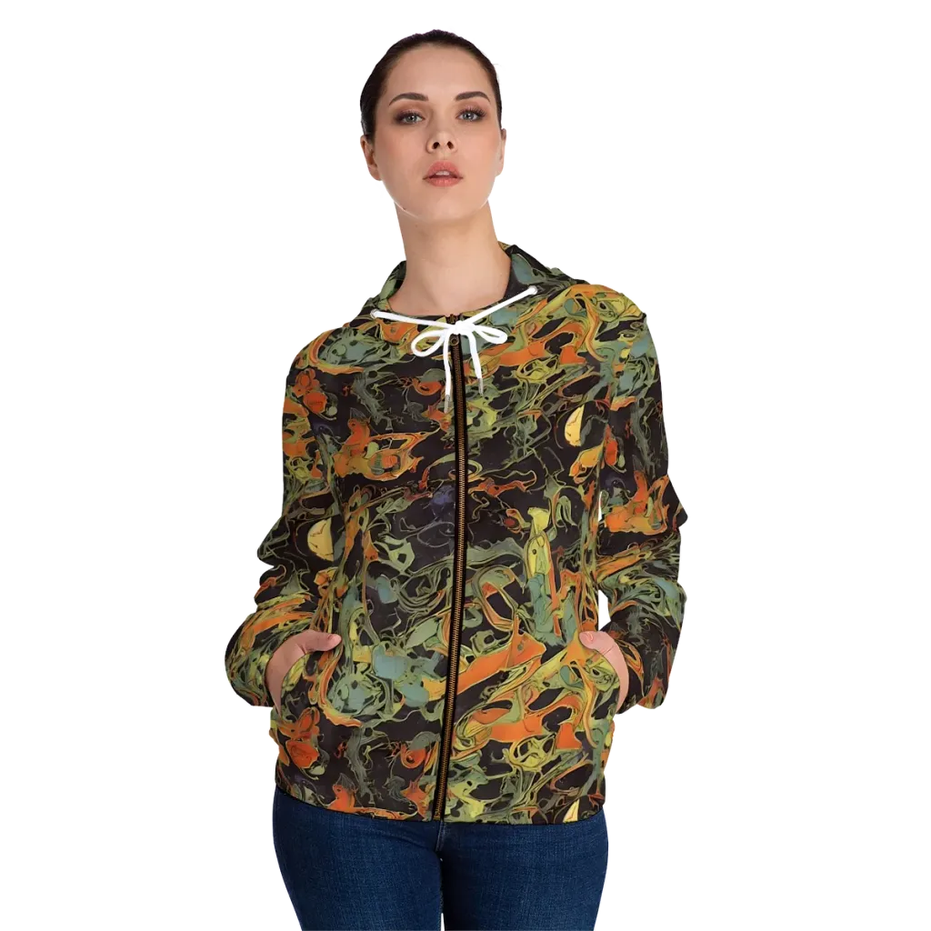 Ember Tangle on Women's Full-Zip Hoodie — Front On Person