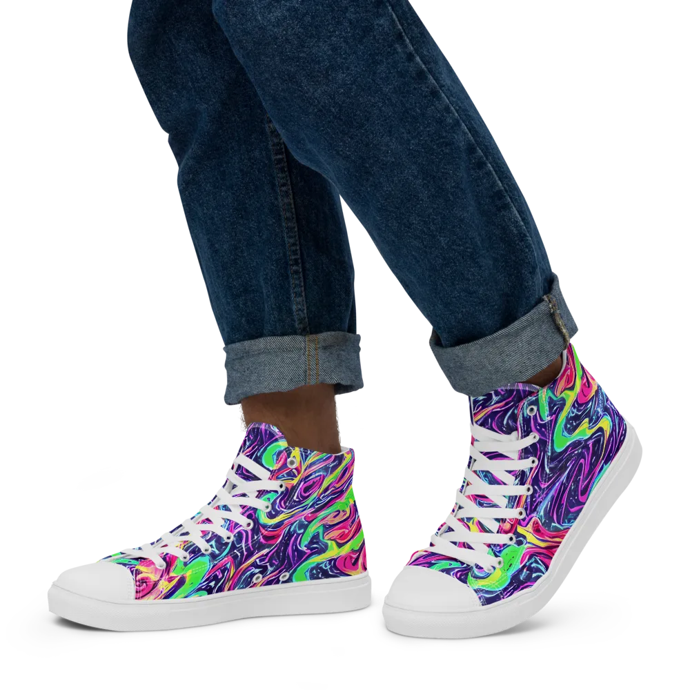 The Color Spiral on Men's High Top Canvas Shoes — Left