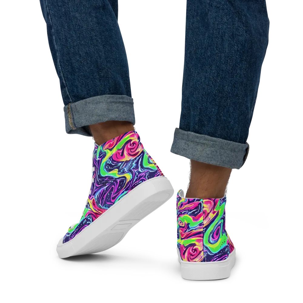 The Color Spiral on Men's High Top Canvas Shoes — Back