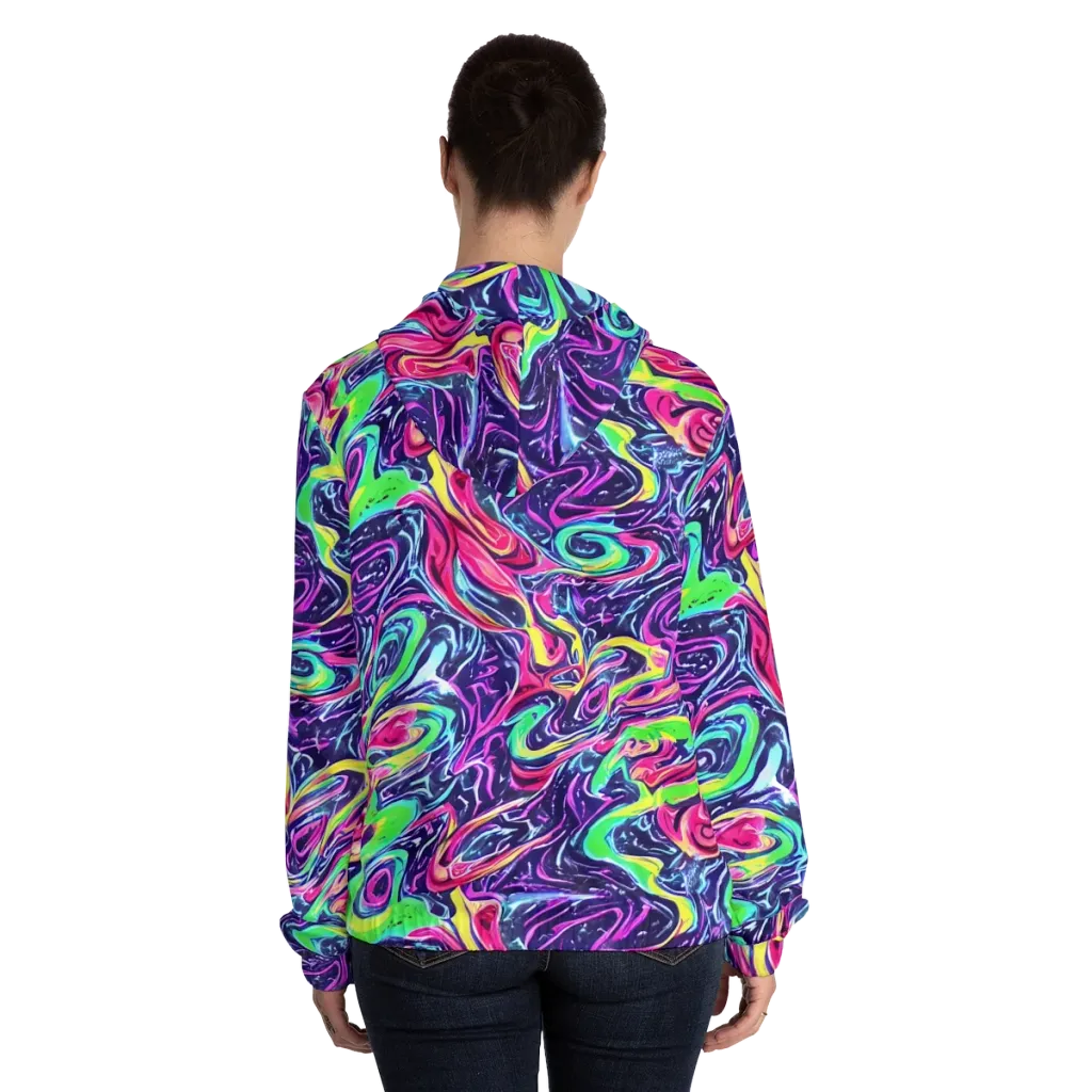 The Color Spiral on Women's Full-Zip Hoodie — Back On Person