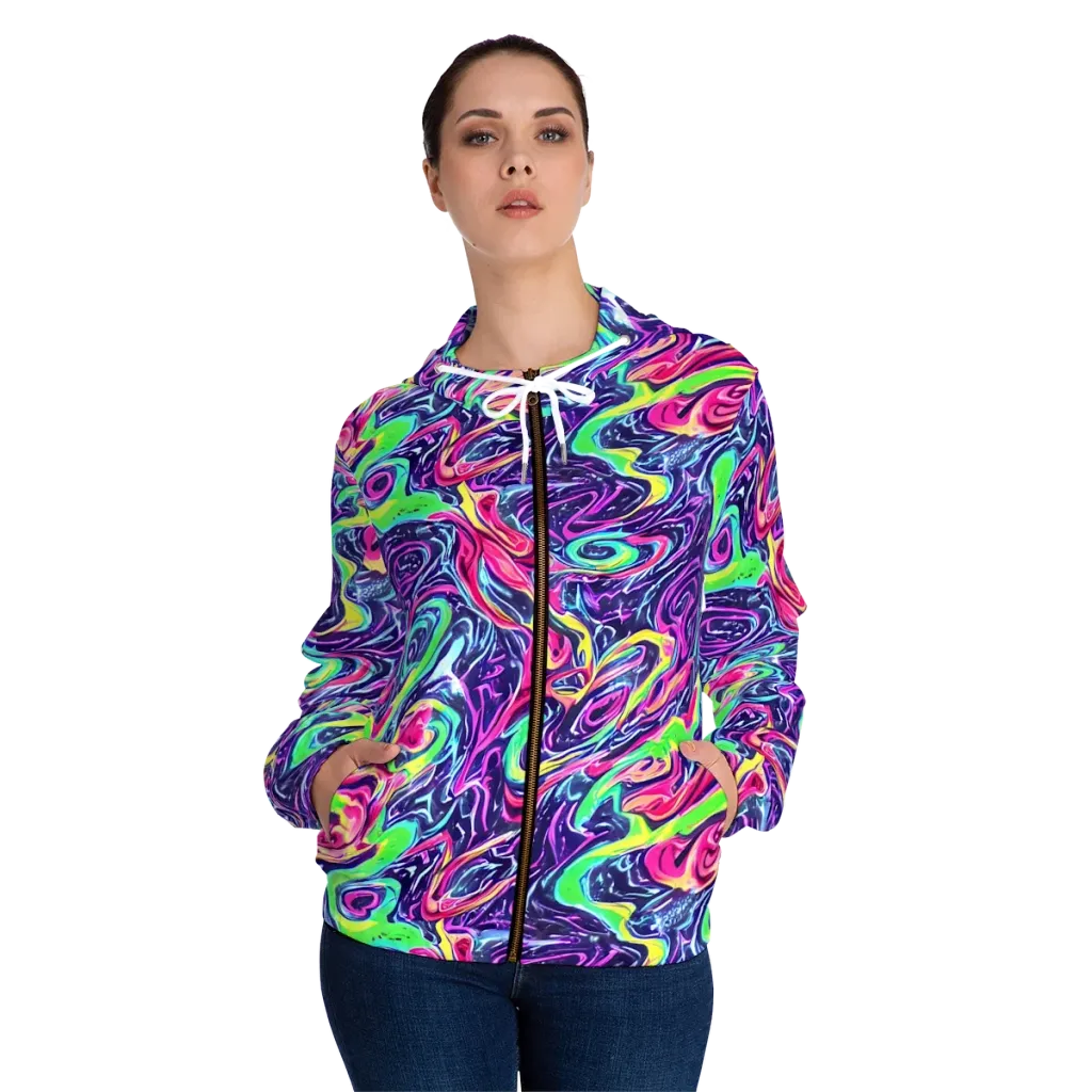 The Color Spiral on Women's Full-Zip Hoodie — Front On Person