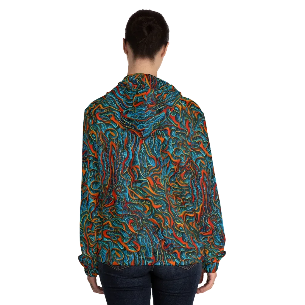 Inferno Aquatic on Women's Full-Zip Hoodie — Back On Person