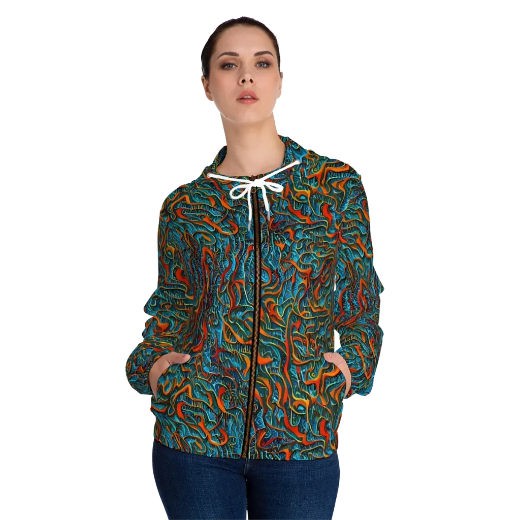 Inferno Aquatic on Women's Full-Zip Hoodie — Front On Person