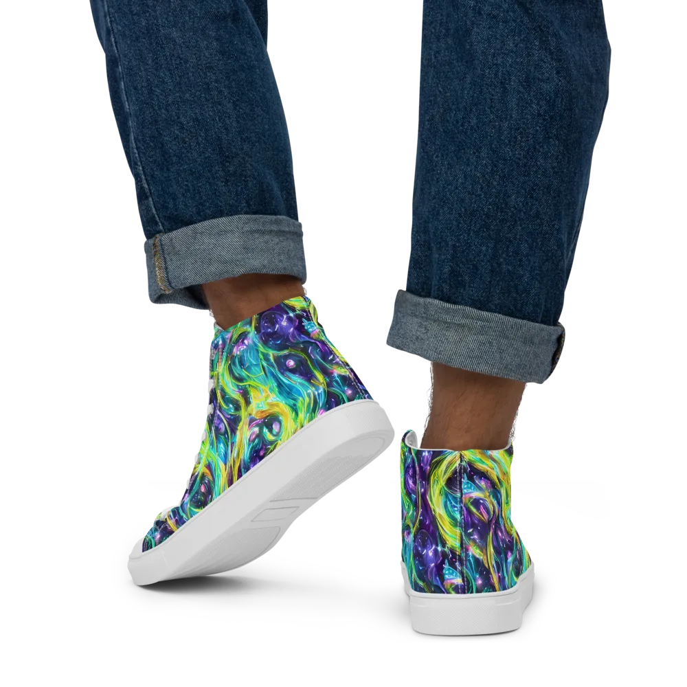 Hypercolor Lagoon on Men's High Top Canvas Shoes — Back
