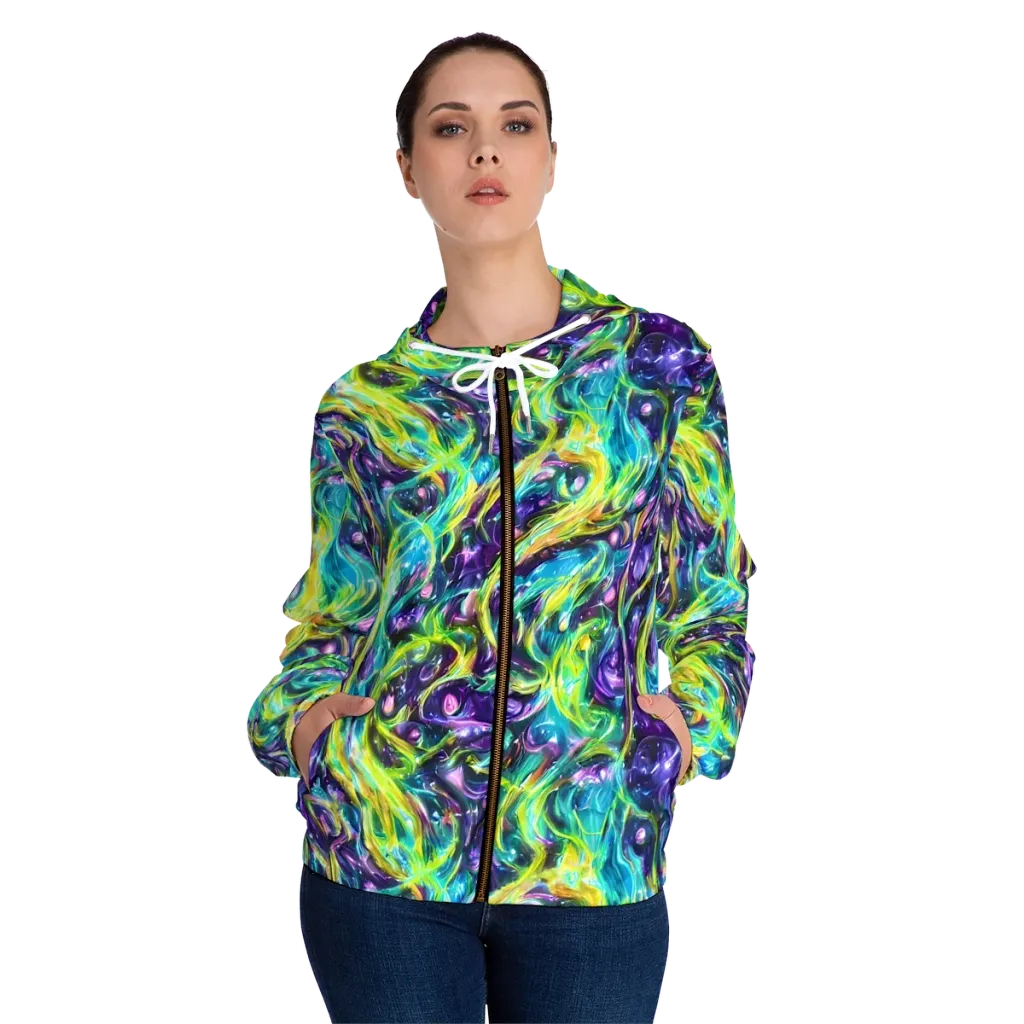 Hypercolor Lagoon on Women's Full-Zip Hoodie — Front On Person