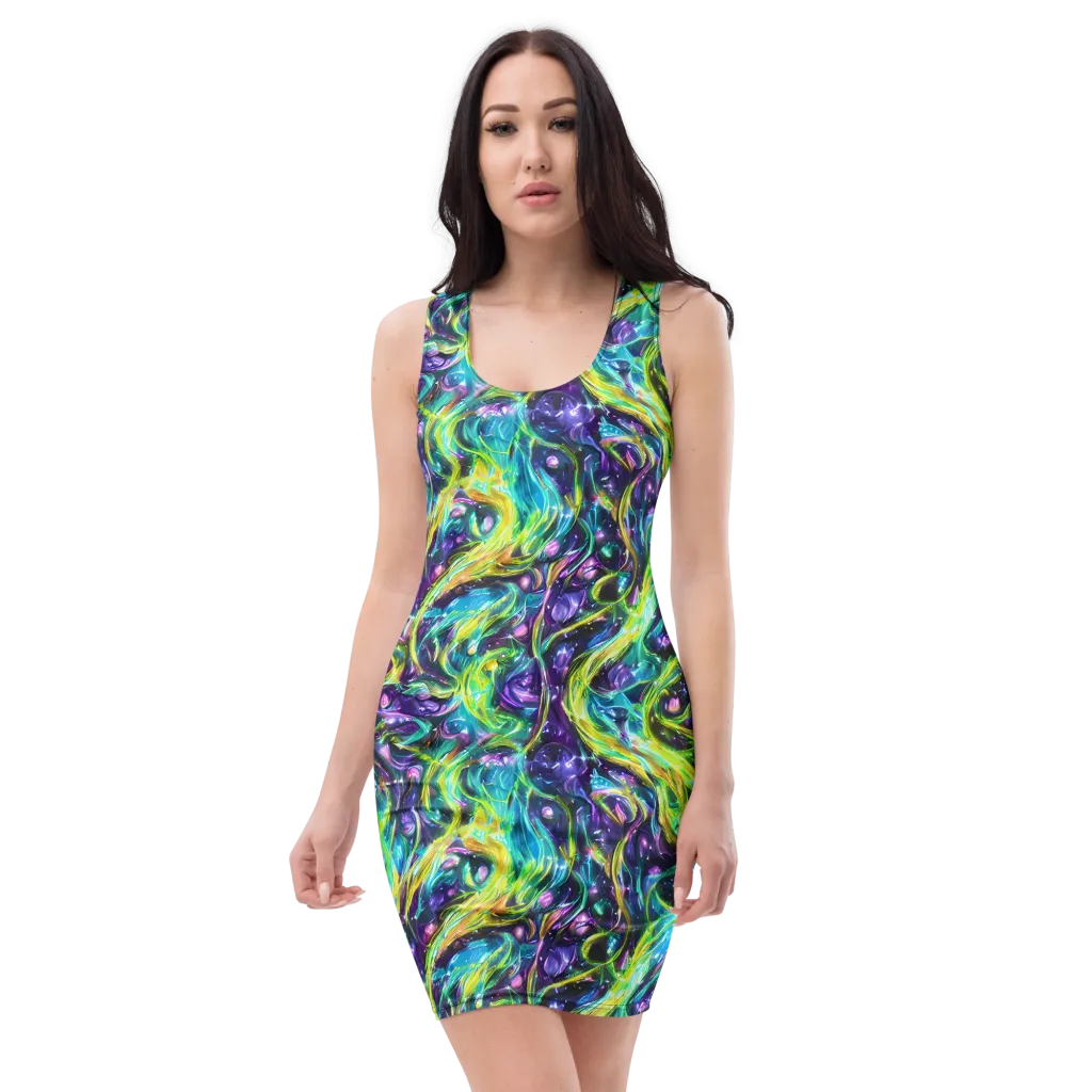 Hypercolor Lagoon on Bodycon Dress — Front